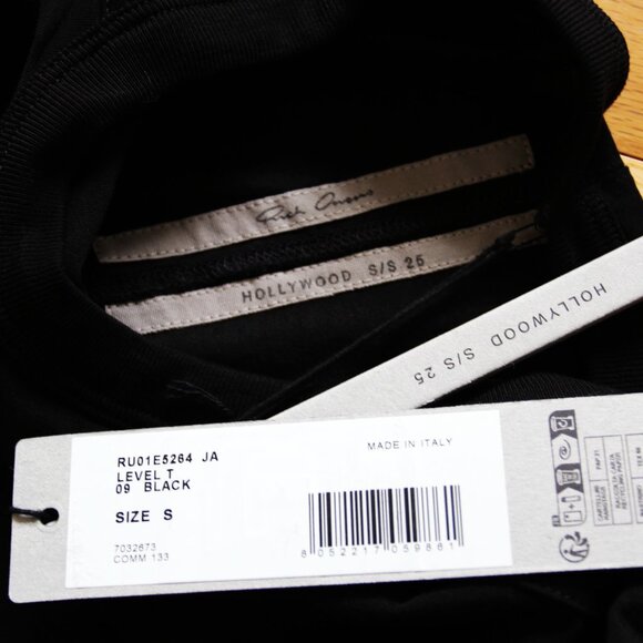 BNWT SS25 RICK OWENS "HOLLYWOOD" LEVEL T TSHIRT BLACK S & M - Picture 8 of 14